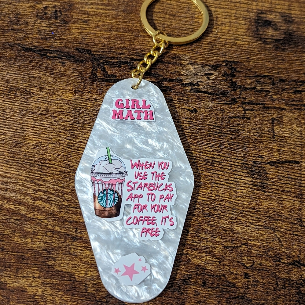 Girl Math Marble Accent Motel Keychain NEW!